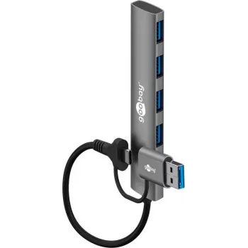 Goobay 2in1 slanke 4-poorts USB-hub, 5 Gbit/s (79149)