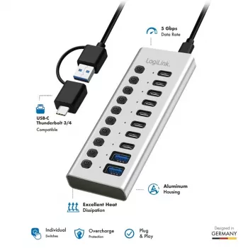 Hub USB3.2 Gen1 10 poorten USB-A/C, aan-/uitknop