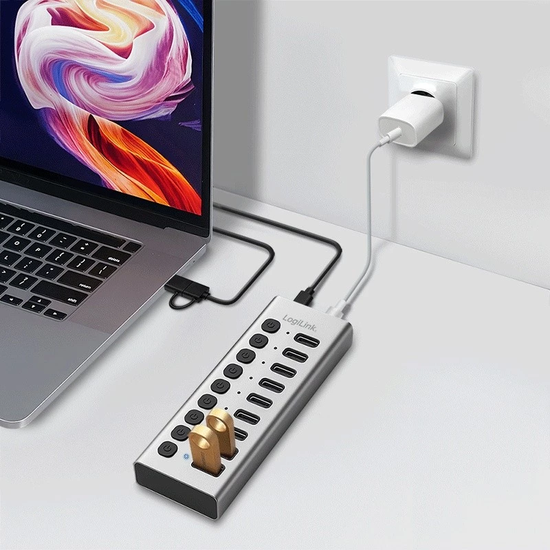 Hub USB3.2 Gen1 10 poorten USB-A/C, aan-/uitknop