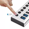 Hub USB3.2 Gen1 10 poorten USB-A/C, aan-/uitknop