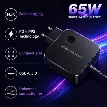 GaN 65W oplader USB-C PD PPS 5V 21V 3A 3.25A