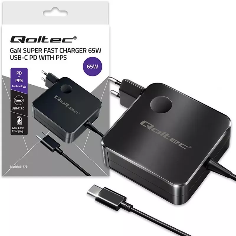 GaN 65W oplader USB-C PD PPS 5V 21V 3A 3.25A