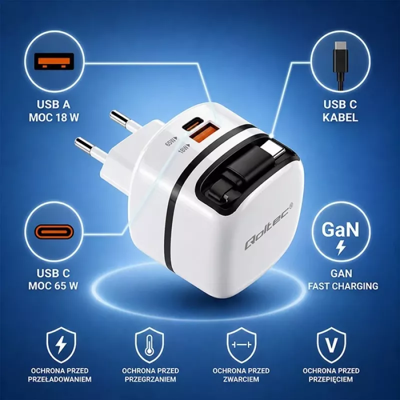 Oplader USB-C 65W GaN PPS 5V 20V 3A 3,25A