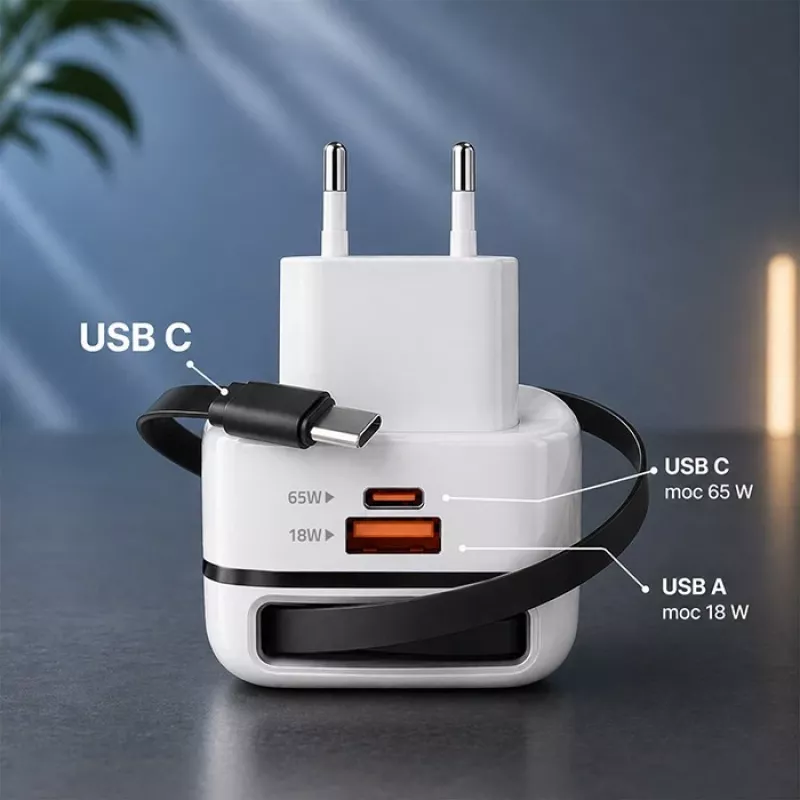 Oplader USB-C 65W GaN PPS 5V 20V 3A 3,25A