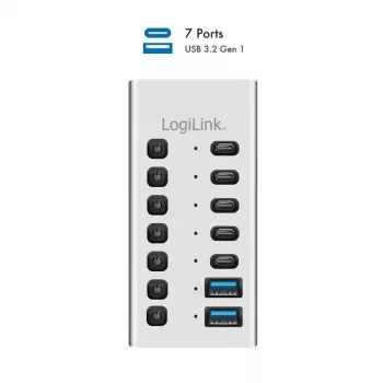 Hub USB 3.2 Gen1 7 poorten USB-A/C, aan-/uitschakelaar