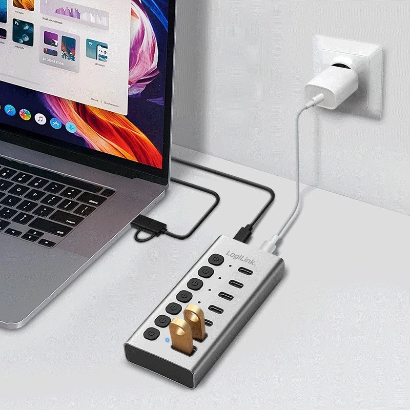Hub USB 3.2 Gen1 7 poorten USB-A/C, aan-/uitschakelaar