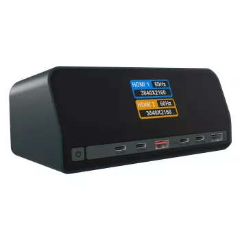 11-in-1 dockingstation met Power Delivery-laadpoorten en groot lcd-display, met 160 W GaN-laadadapter