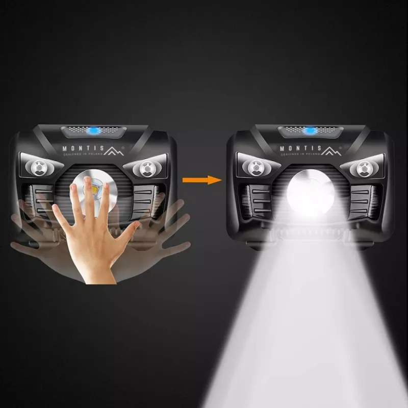 Montis accu hoofdlamp met sensor MT001 zwarte hoofdband zaklamp LED