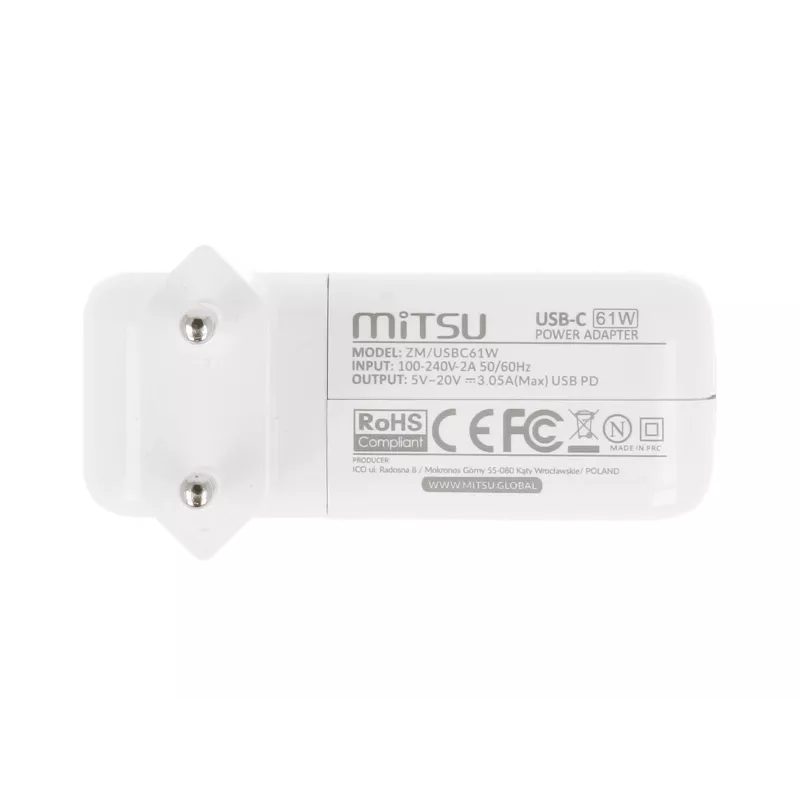 Laptopvoeding 61W USB-C 5V-9V-12V-15V-20V-20,3V/3A PD