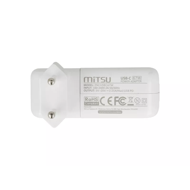Laptopvoeding 67W USB-C 5V-9V-12V-15V/3A, 20V/3.35A PD