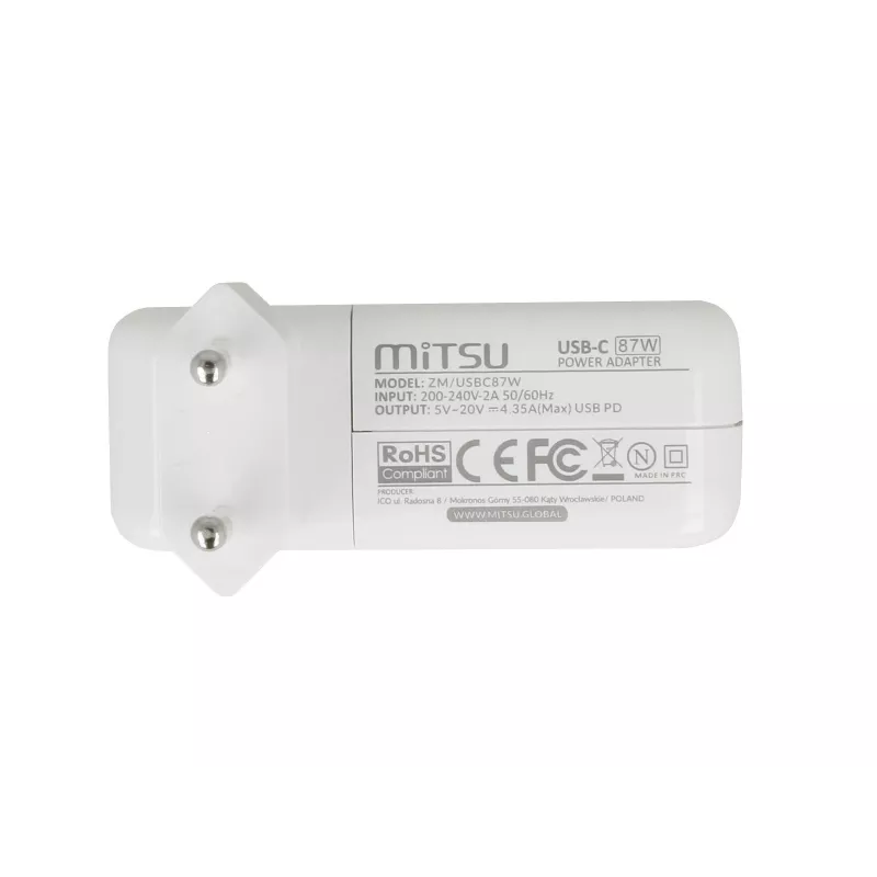 Laptopvoeding 87W USB-C 5V-9V-12V-15V/3A, 20V/3,25A, 20,2V/4,3A PD