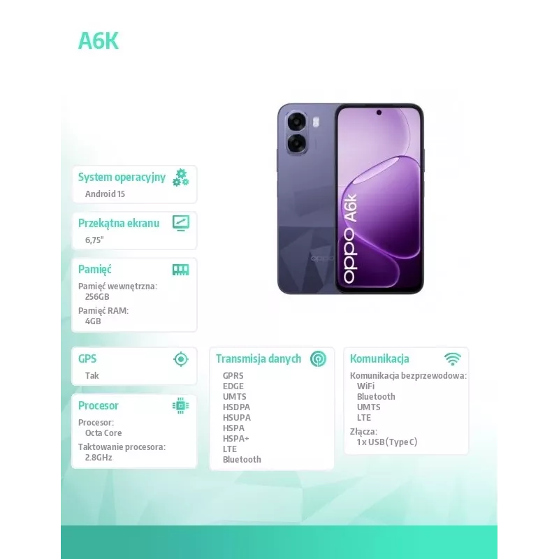 Smartphone A6k 4G 4/256GB CPH2891 donkerviolet