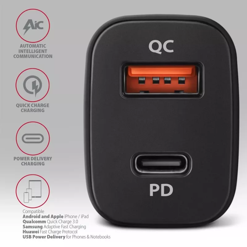 AXAGON PWC-PQ38 38W autolader 2x poort USB-A+C