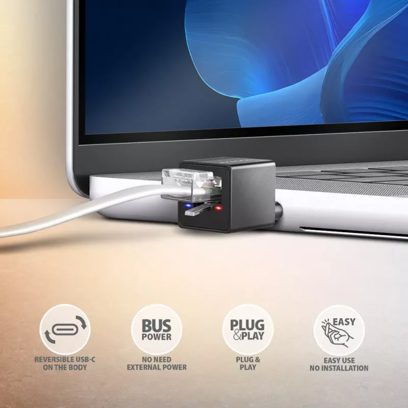 AXAGON ADE-MINIC USB-C 3.2 Gen 1 Gigabit Ethernet-miniadapter, zwart