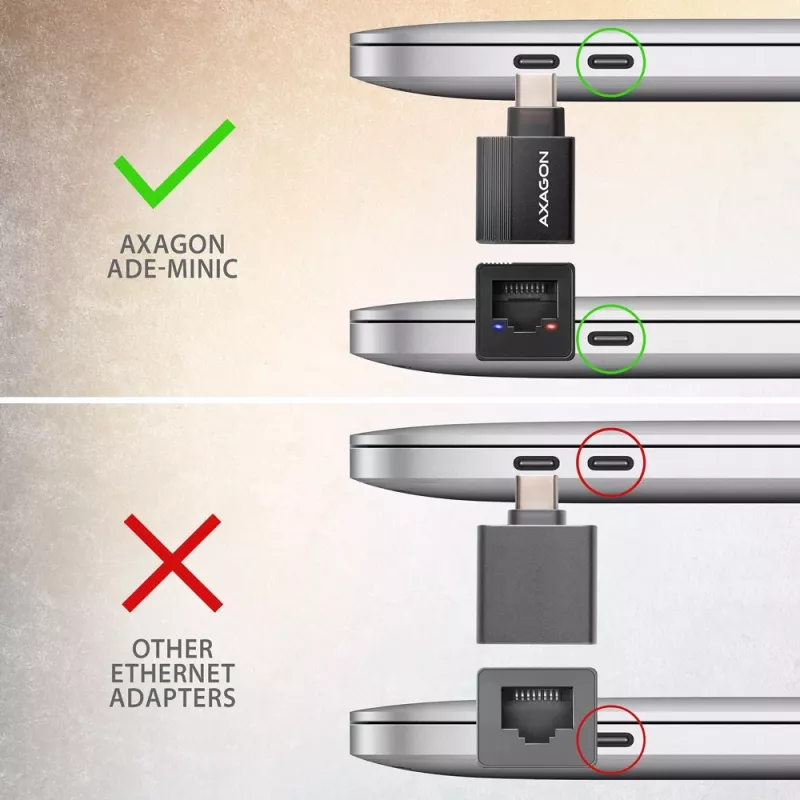 AXAGON ADE-MINIC USB-C 3.2 Gen 1 Gigabit Ethernet-miniadapter, zwart