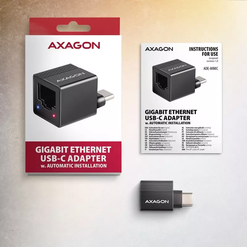 AXAGON ADE-MINIC USB-C 3.2 Gen 1 Gigabit Ethernet-miniadapter, zwart