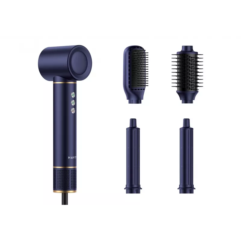 Havit HD634-EU multistyler heteluchtborstel, 1300 W, 4 opzetstukken, blauw