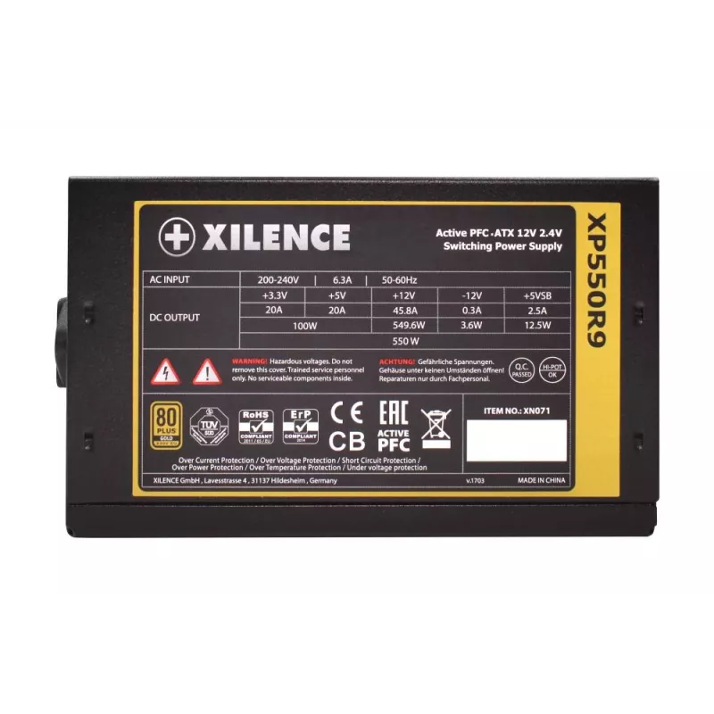 Voeding | XILENCE | 550 Watt | efficiëntie 80 PLUS GOLD | PFC Active | XN071