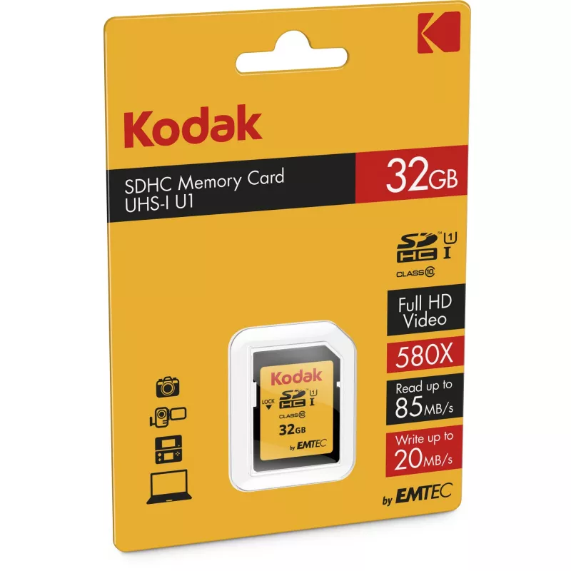 Kodak – flashgeheugenkaart – 32 GB – UHS-I U1 / Class10 – 580x – SDHC UHS-I (EKMSD32GHC10K)