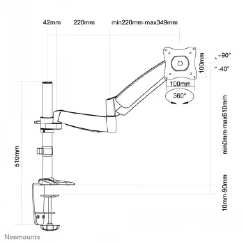 Newstar plat scherm bureauhouder (klem/tule) 10-30 zilver