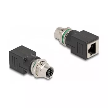 Delock M12 adapter X-coded 8 pin bus naar RJ45 bus recht