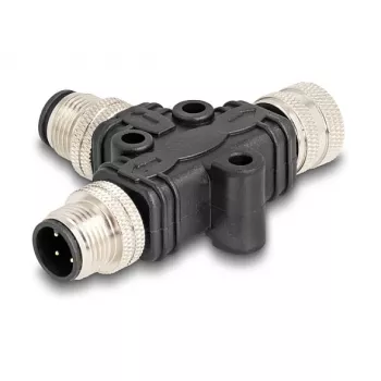 M12 T-splitter A-gecodeerd 4-polig 1 x stekker naar 1 x stekker en 1 x bus parallelschakeling
