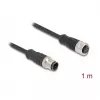 Delock M12-kabel D-gecodeerd 4-pins stekker naar bus PVC 1 m