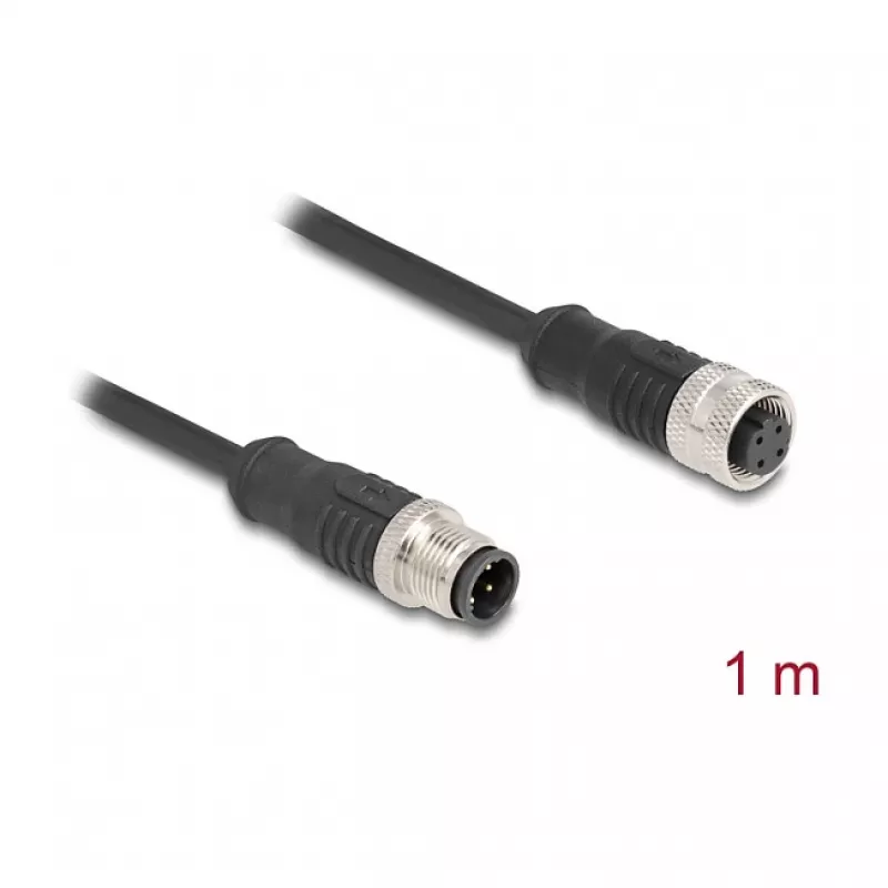 Delock M12-kabel D-gecodeerd 4-pins stekker naar bus PVC 1 m