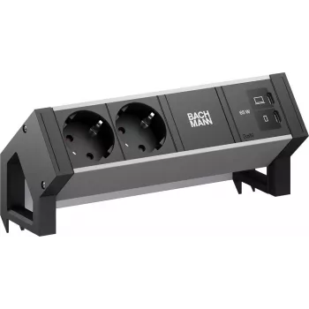 BACHMANN DESK2 ALU zwart 2xCEE7/3, 1xUSB C/C 65W L=0,2m (BM0022046)