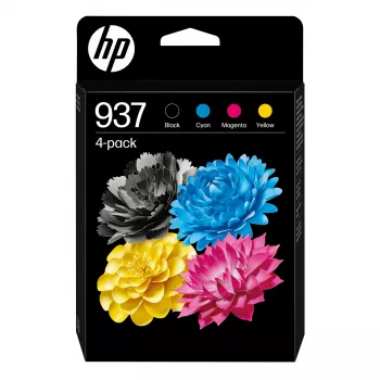 HP 937 originele inktcartridge CMYK 4-pack, standaardcapaciteit, zwart, cyaan, magenta, geel, 4 st., 1250 pagina's, 800 pagina's, combipack
