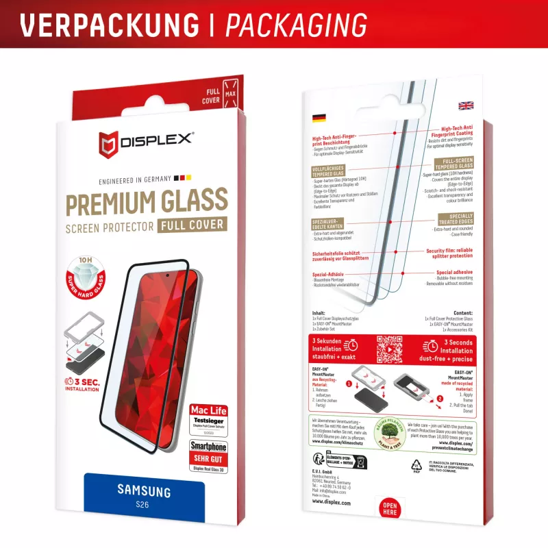 Displex Premium displayschermglas (volledige afdekking, 10H) voor Samsung S26, volledige afdekking
