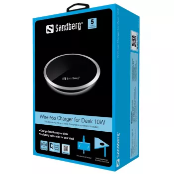 Sandberg draadloze oplader voor bureau 10W, indoor, USB, draadloos laden, 0,8 m, zwart