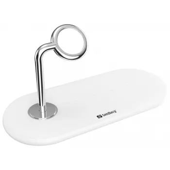 Sandberg 3in1 draadloze oplader, indoor, USB, draadloos laden, 0,8 m, zilver, wit