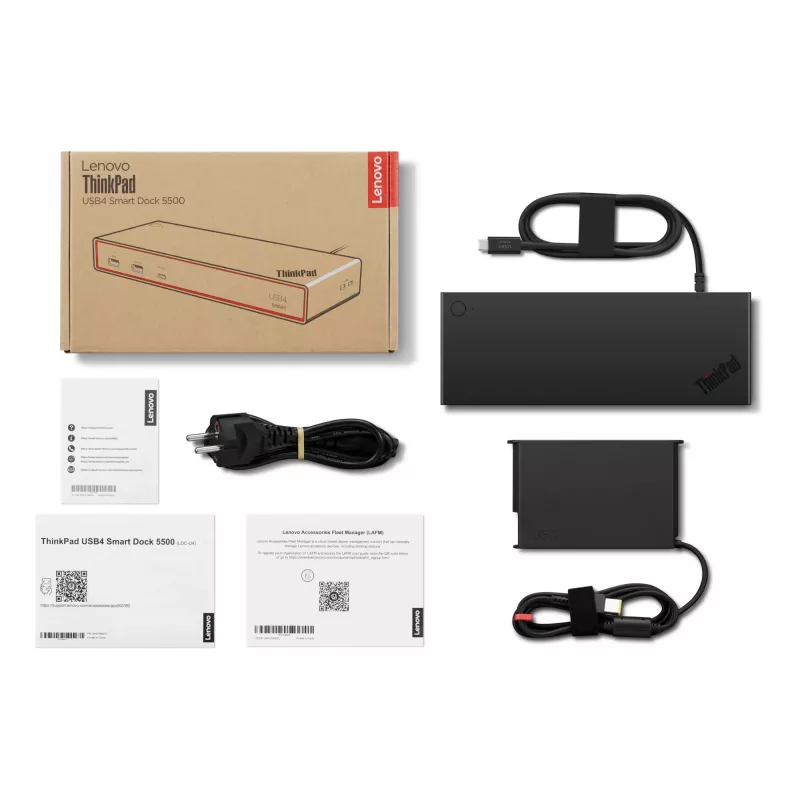 Lenovo ThinkPad USB4 Smart Dock 5500 met 135W adapter Bekabeld Zwart