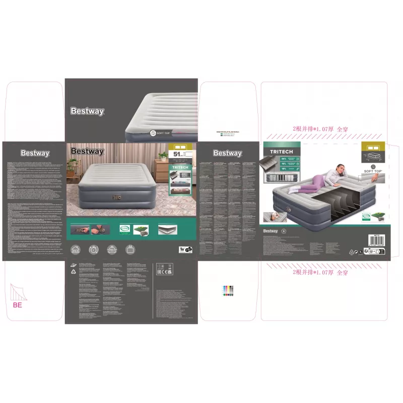 Bestway Tritech luchtbed Queen met ingebouwde AC-pomp en antimicrobiële coating 2,03 m x 1,52 m x 51 cm