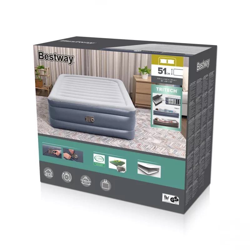 Bestway Tritech luchtbed Queen met ingebouwde AC-pomp en antimicrobiële coating 2,03 m x 1,52 m x 51 cm