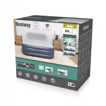 Bestway Tritech SleekFlow hoofdeinde-luchtbed Queen met ingebouwde AC-pomp en antimicrobiële coating 2,26 m x 1,52 m x 84 cm