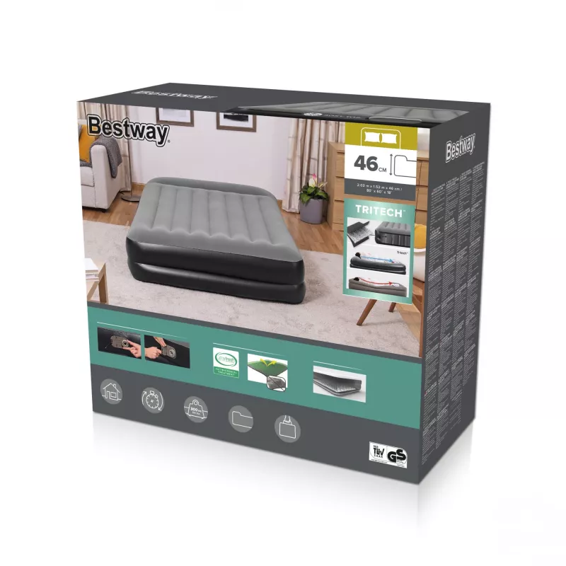 Bestway Tritech luchtbed Queen met ingebouwde AC-pomp en antimicrobiële coating 2,03 m x 1,52 m x 46 cm