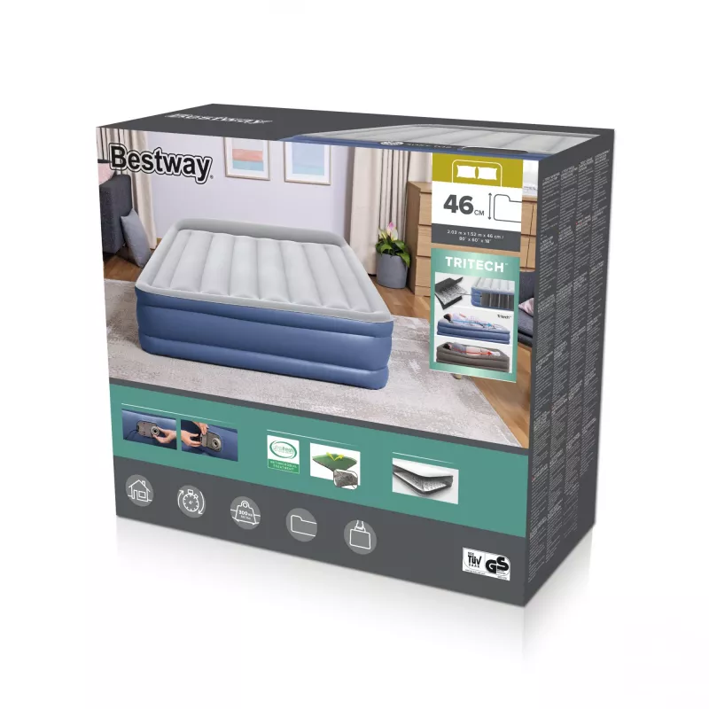 Bestway Tritech luchtbed Queen met ingebouwde AC-pomp en antimicrobiële coating 2,03 m x 1,52 m x 46 cm
