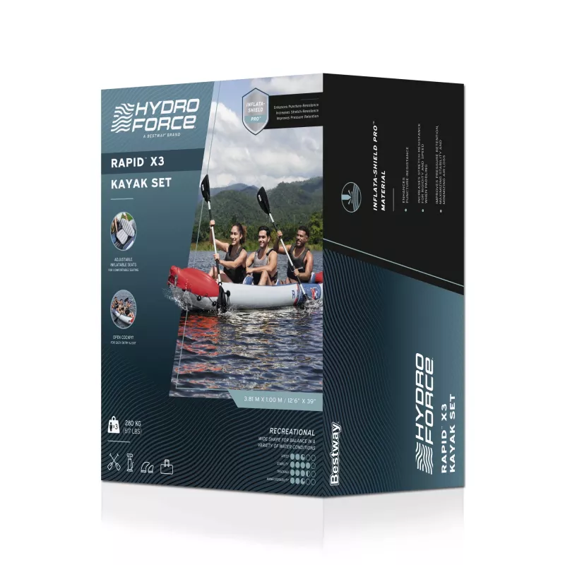 Bestway Hydro Force Rapid X3 opblaasbare kajak-set voor 3 personen 3,81 m