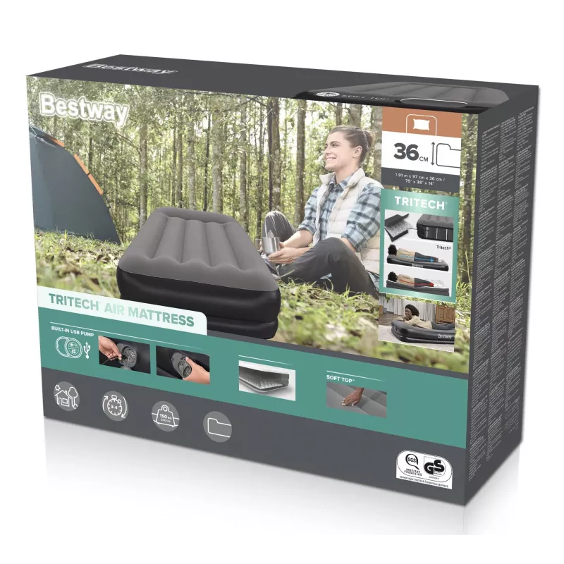 Bestway Tritech Twin luchtbed met ingebouwde USB-pomp 1,91 m x 97 cm x 36 cm