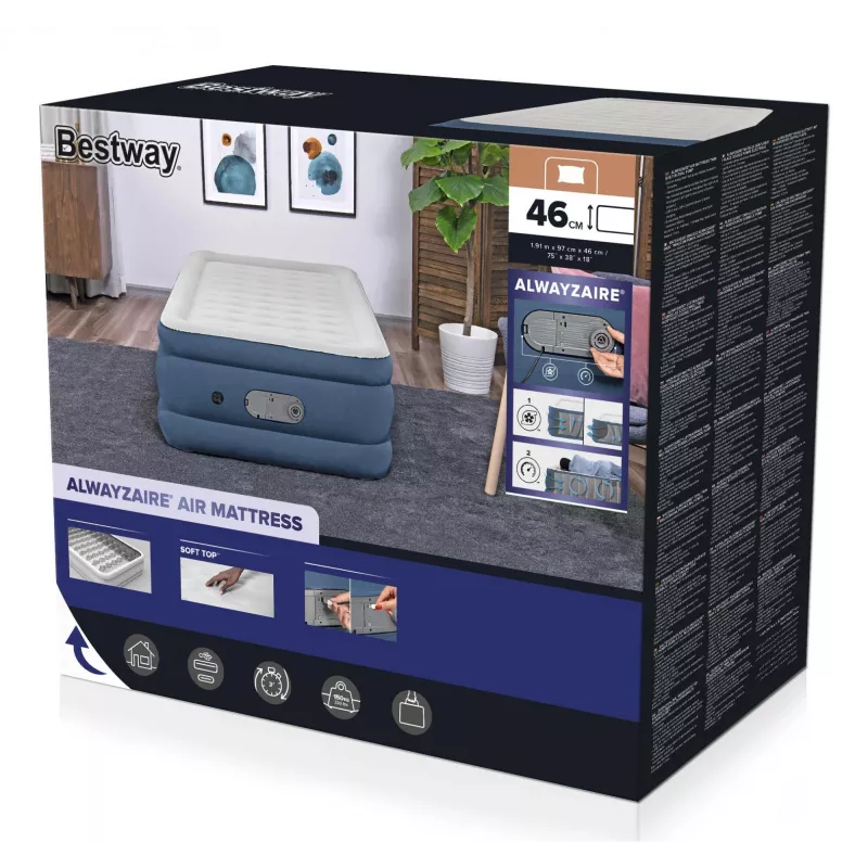 Bestway AlwayzAire Twin luchtbed met ingebouwde dubbele pomp 1,91 m x 97 cm x 46 cm