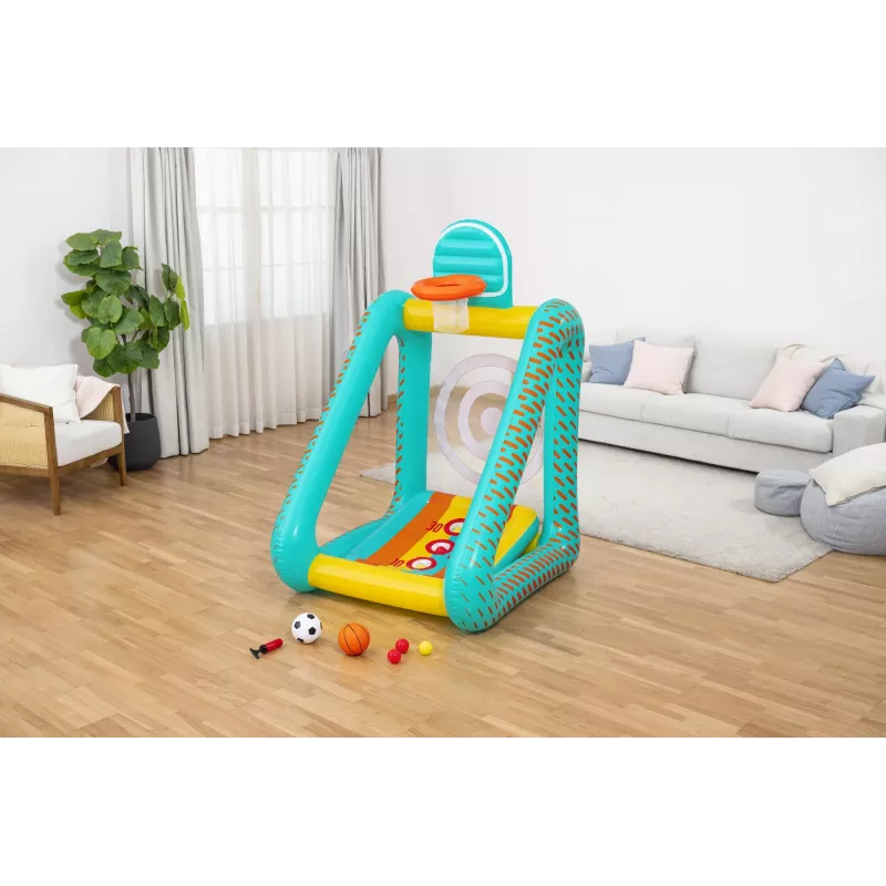 Bestway Perfect Aim 3-in-1 opblaasbaar yardspeelgoed, opblaasbaar speelcentrum, 5 jaar, polyvinylchloride (PVC), veelkleurig