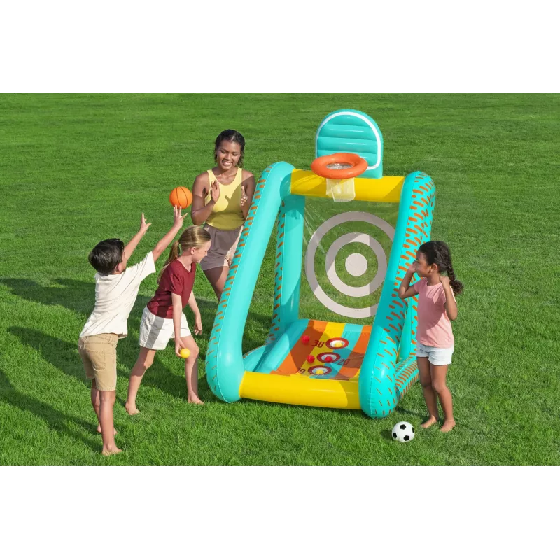 Bestway Perfect Aim 3-in-1 opblaasbaar yardspeelgoed, opblaasbaar speelcentrum, 5 jaar, polyvinylchloride (PVC), veelkleurig