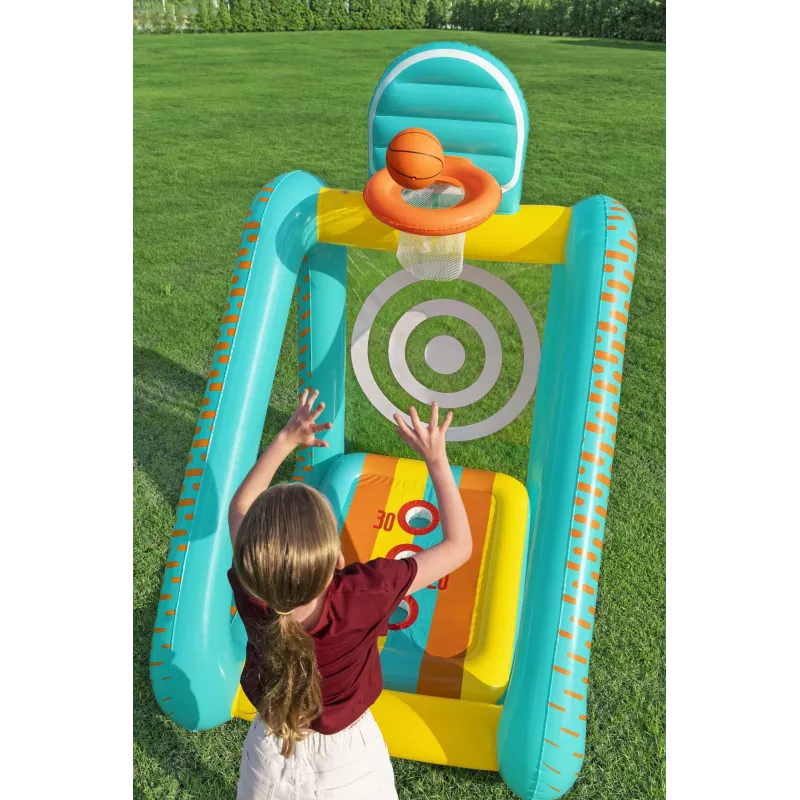 Bestway Perfect Aim 3-in-1 opblaasbaar yardspeelgoed, opblaasbaar speelcentrum, 5 jaar, polyvinylchloride (PVC), veelkleurig