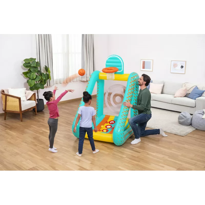 Bestway Perfect Aim 3-in-1 opblaasbaar yardspeelgoed, opblaasbaar speelcentrum, 5 jaar, polyvinylchloride (PVC), veelkleurig