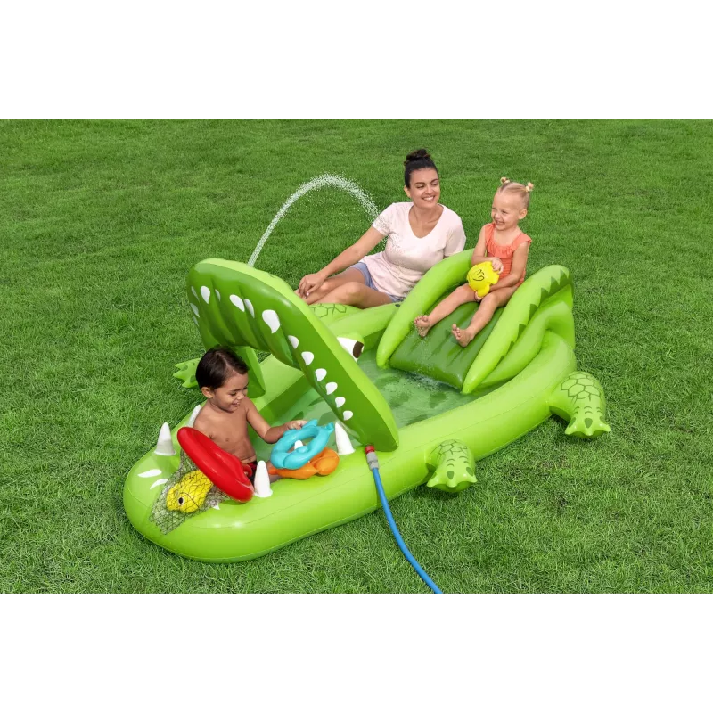Bestway Later Gator opblaasbare waterspeelplaats en zwembad voor kinderen 2,34 m x 1,63 m x 87 cm