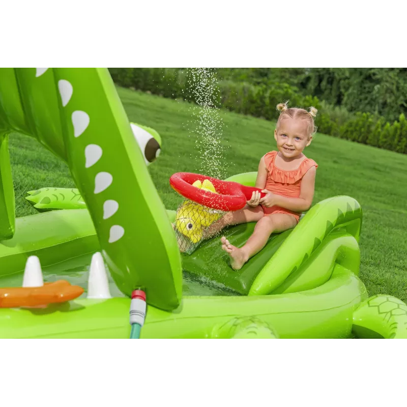 Bestway Later Gator opblaasbare waterspeelplaats en zwembad voor kinderen 2,34 m x 1,63 m x 87 cm