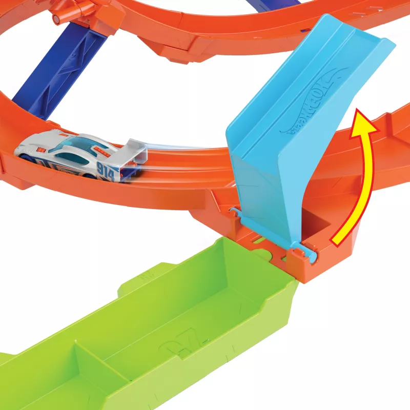 Hot Wheels Action Loop Cyclone Challenge banenset met speelgoedauto op schaal 1:64, eenvoudige opberging