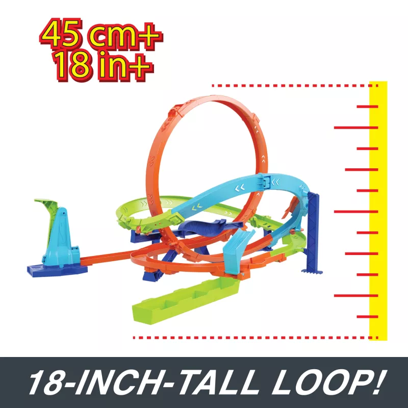 Hot Wheels Action Loop Cyclone Challenge banenset met speelgoedauto op schaal 1:64, eenvoudige opberging